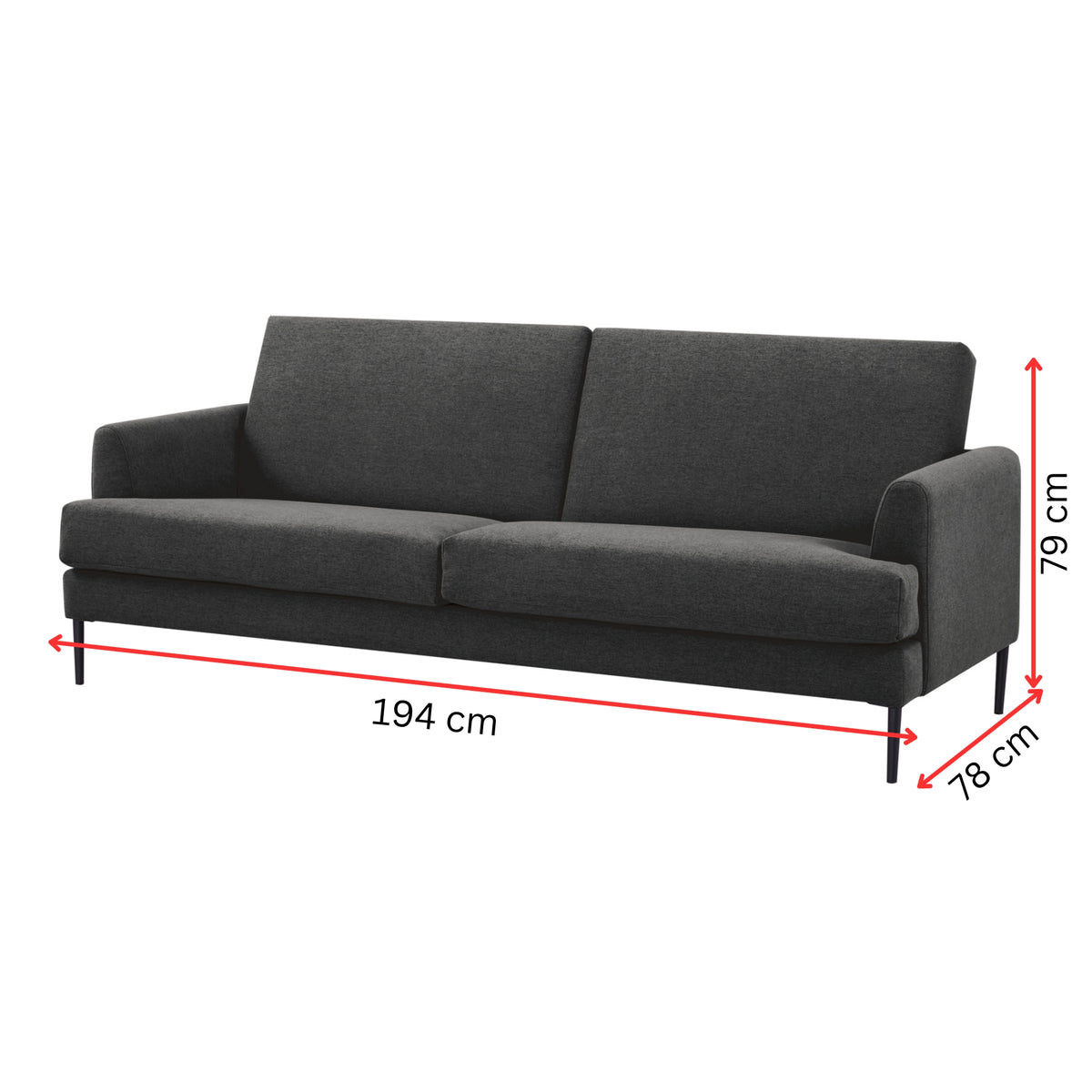 Ariya 3 Seater Fabric Sofa Charcoal