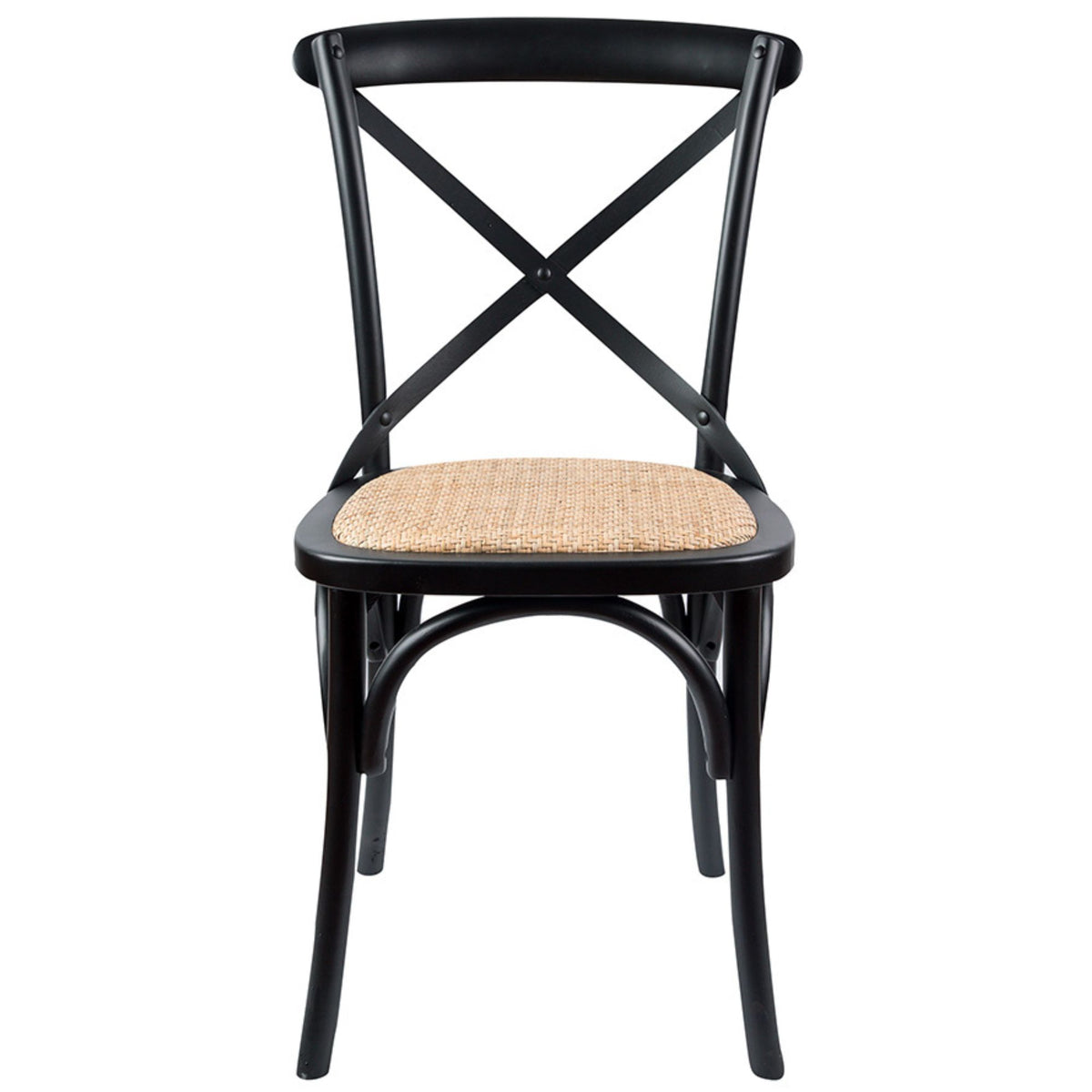 Aster Crossback Dining Chair Set of 2 Solid Birch Timber Wood Ratan Seat - Black