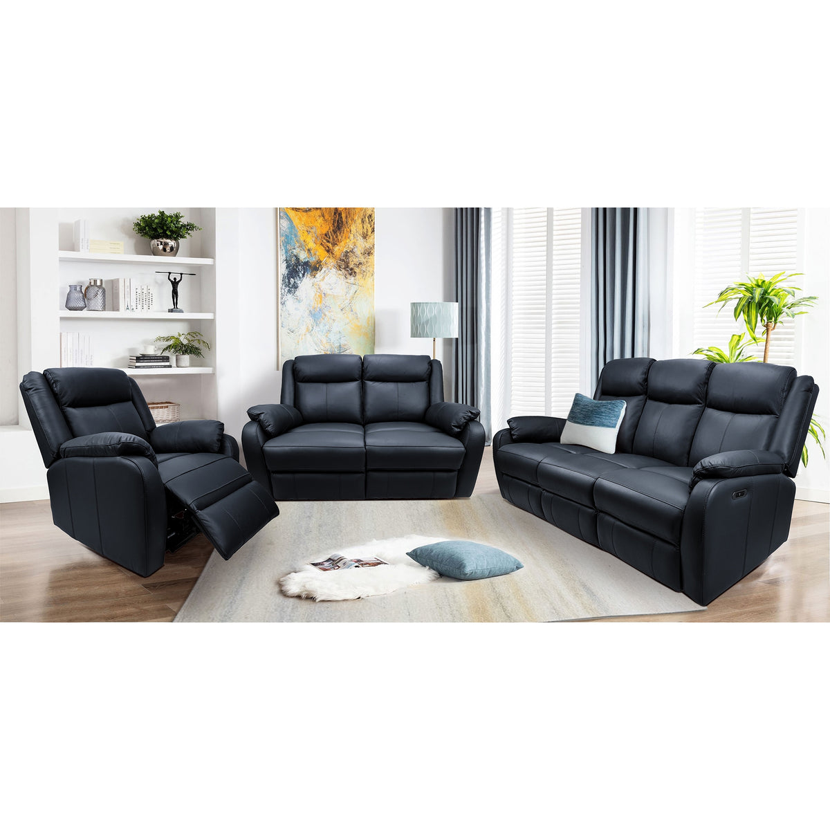 Bella Single Seater Leather Electric Recliner Sofa Lounge Black 