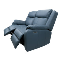 Bella 2 Seater Leather Electric Recliner Sofa Lounge Blue