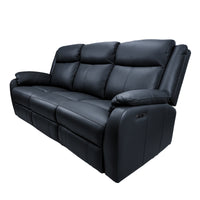 Bella 3 Seater Leather Electric Recliner Sofa Lounge Black