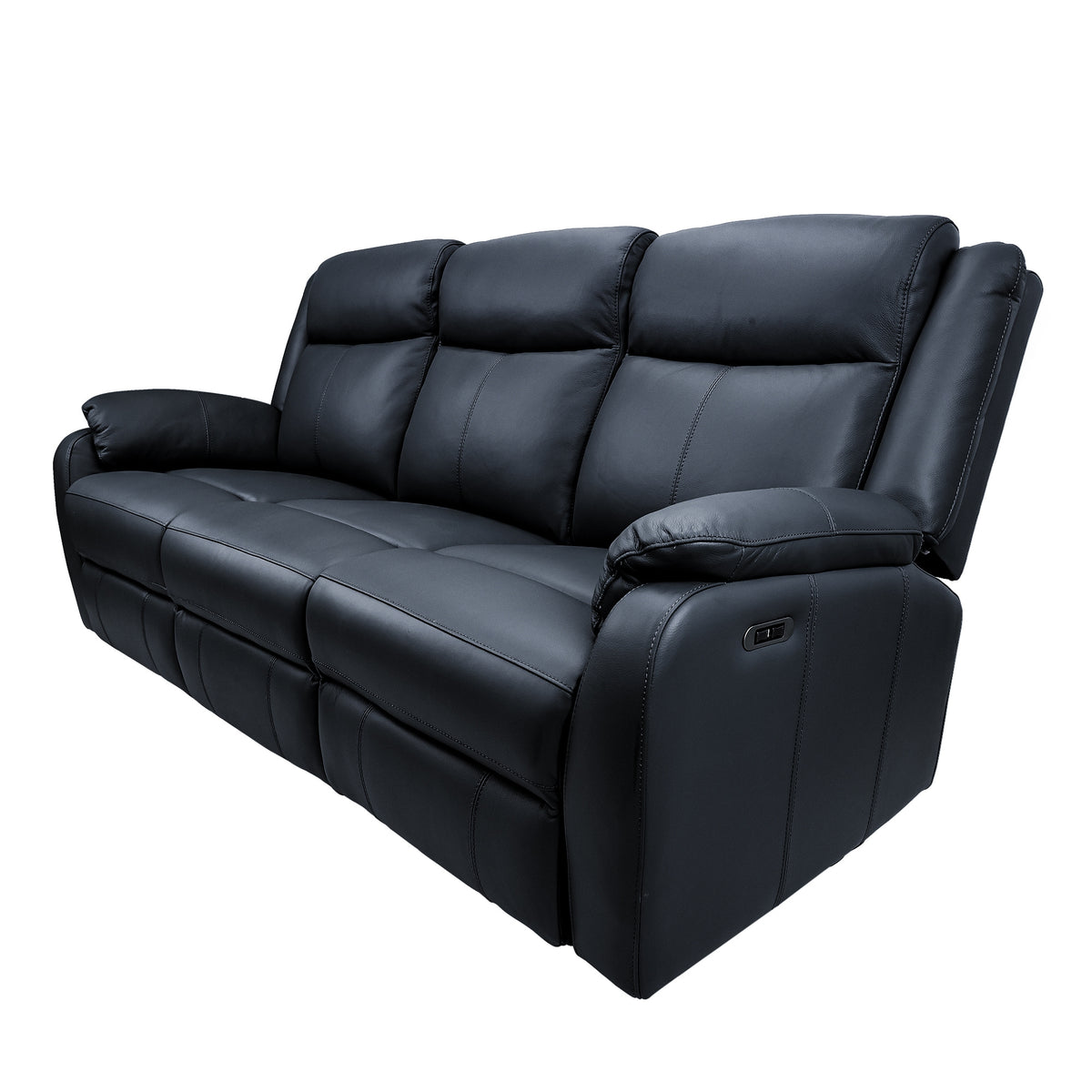 Bella 3 Seater Leather Electric Recliner Sofa Lounge Black 