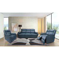 Bella 3 Seater Leather Electric Recliner Sofa Lounge Blue 