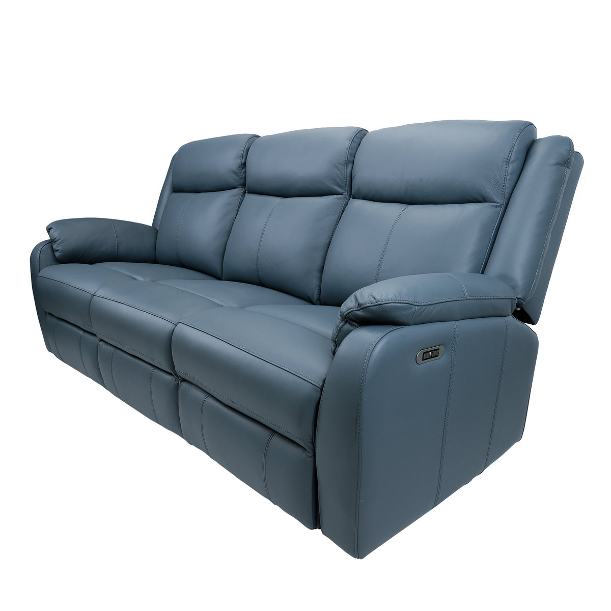 Bella 3 Seater Leather Electric Recliner Sofa Lounge Blue