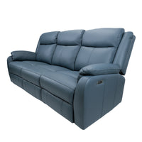 Bella 3 Seater Leather Electric Recliner Sofa Lounge Blue 