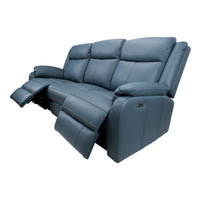 Bella 3 Seater Leather Electric Recliner Sofa Lounge Blue