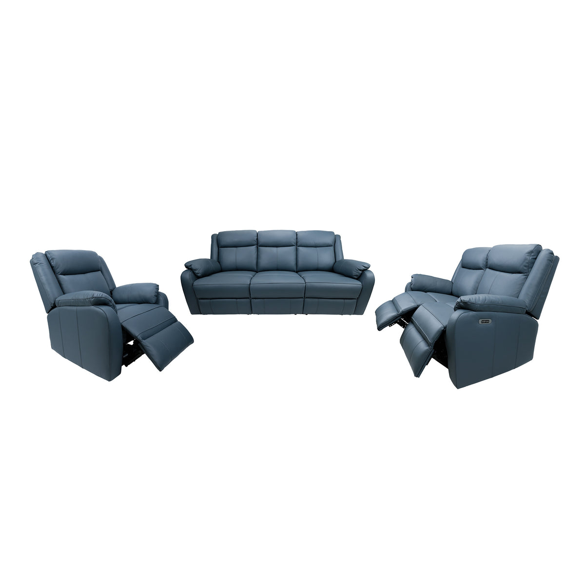 Bella 3+2+1 Seater Leather Electric Recliner Sofa Lounge Blue
