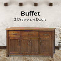 Birdsville Buffet Table 161cm 4 Door 3 Drawer Solid Mt Ash Timber Wood - Brown