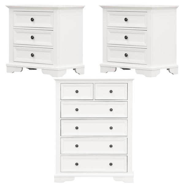 Celosia 2pc Bedside Tallboy 3pc Bedroom Set Nightstand Storage Cabinet - White