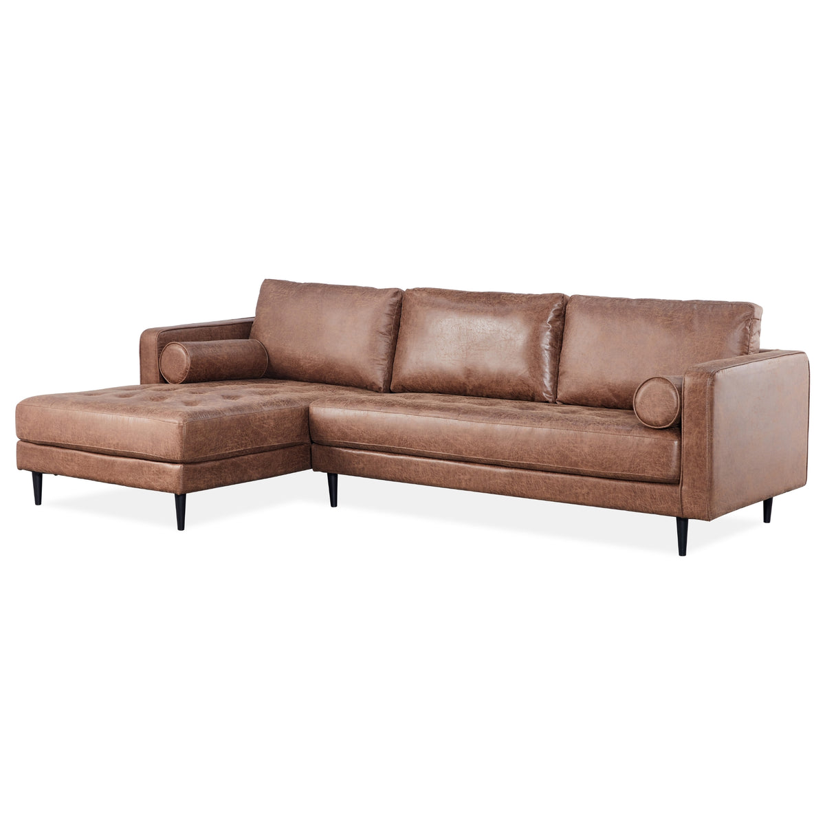 Chelsea 2 Seater Fabric Chaise Sofa Dark Brown Left
