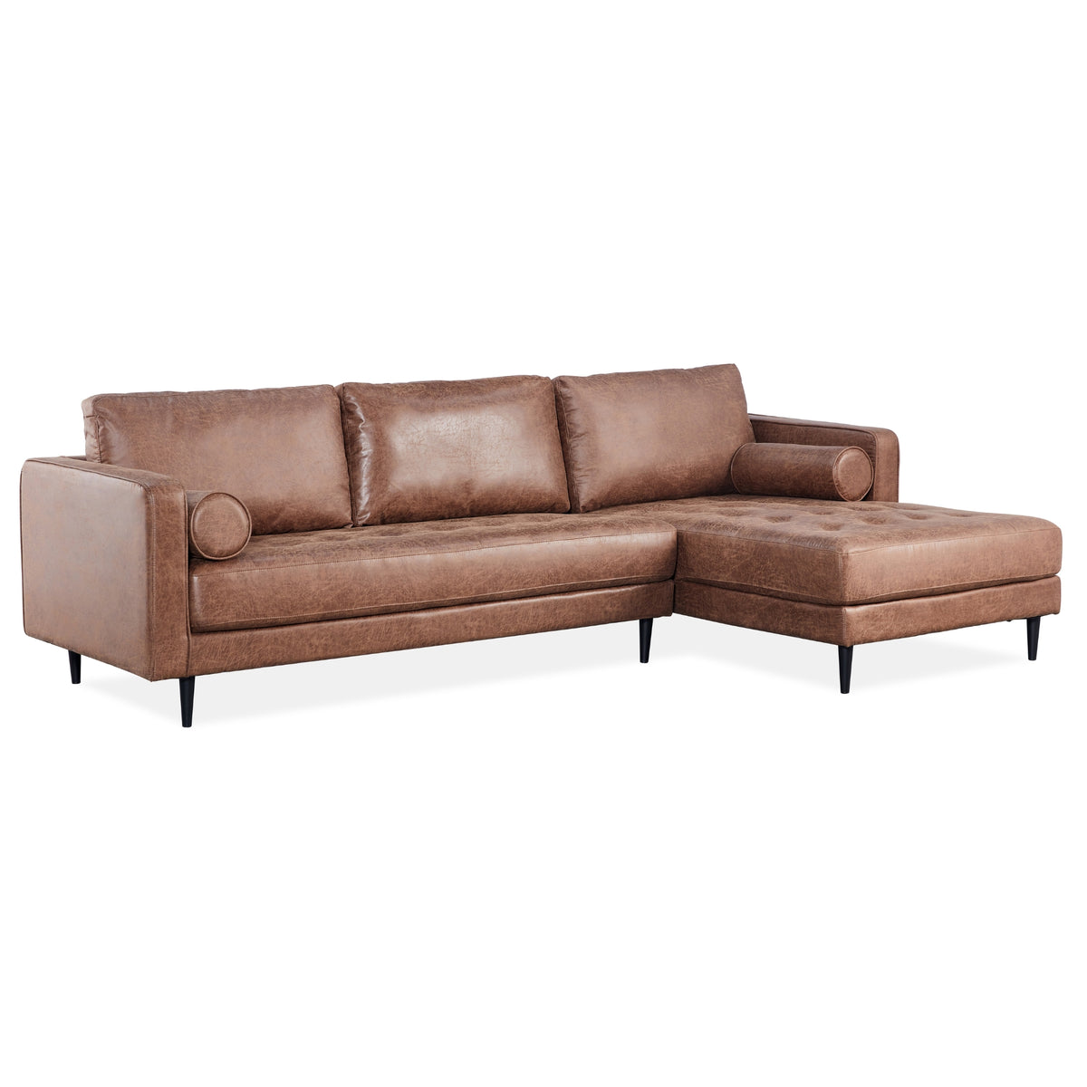 Chelsea 2 Seater Fabric Chaise Sofa Dark Brown Right