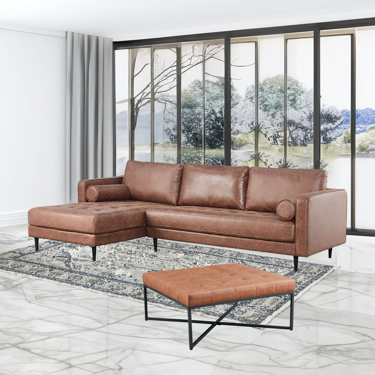 Chelsea Fabric Ottoman Light Brown Square