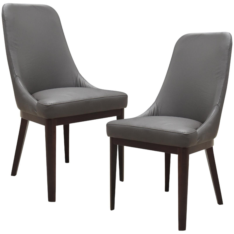 Claire Set of 2 Dining Chair Genuine Leather Solid Rubber Wood Frame Dark Brown