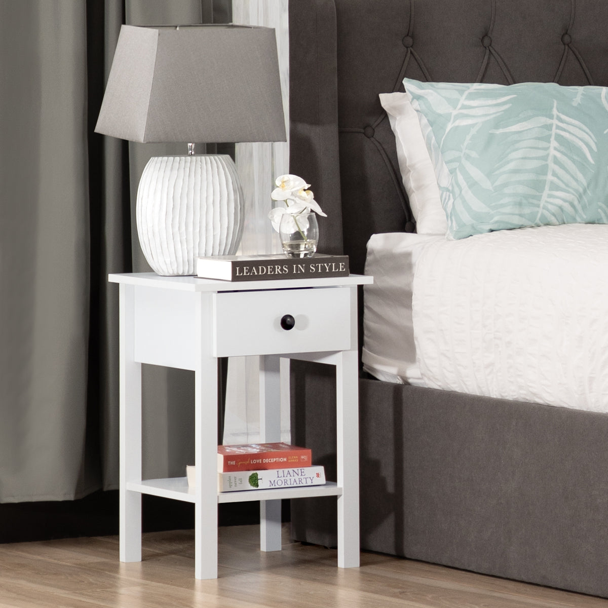 Declan Bedside Table Nightstand Side End Bedroom Storage Cabinet White
