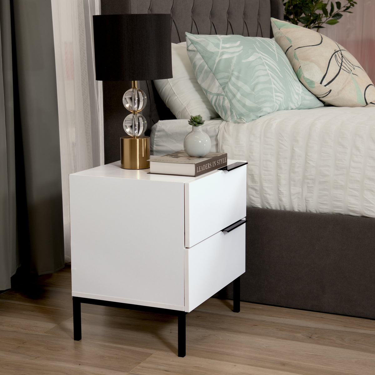 Dric 2 Drawers Bedside Table Nightstand Side End Bedroom Storage Cabinet White