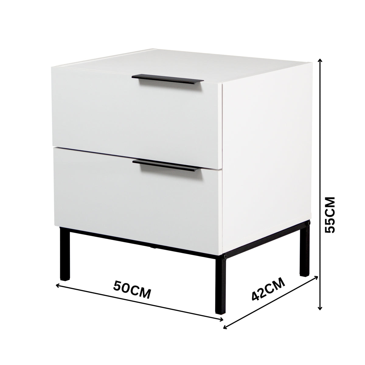 Dric 2 Drawers Bedside Table Nightstand Side End Bedroom Storage Cabinet White