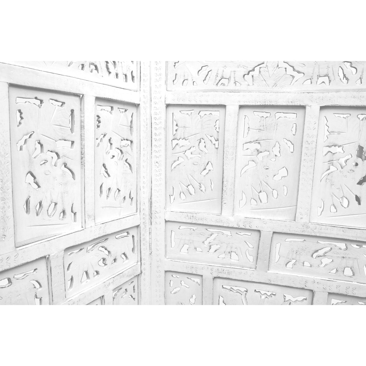 Elephant 4 Panel Room Divider Screen Privacy Shoji Timber Wood Stand - White