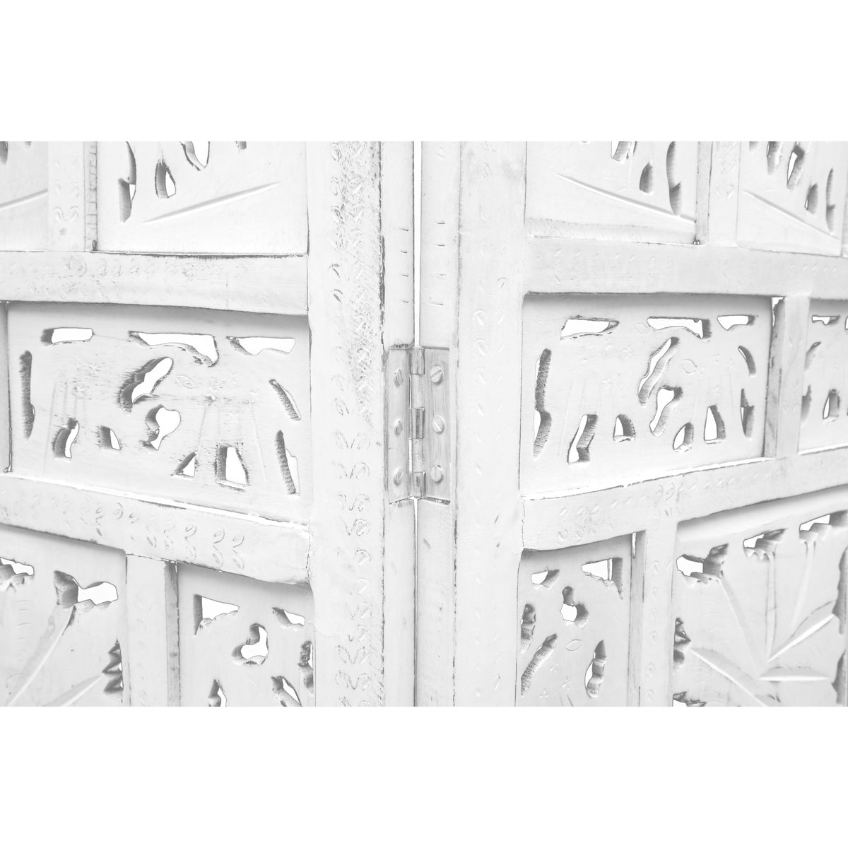 Elephant 4 Panel Room Divider Screen Privacy Shoji Timber Wood Stand - White