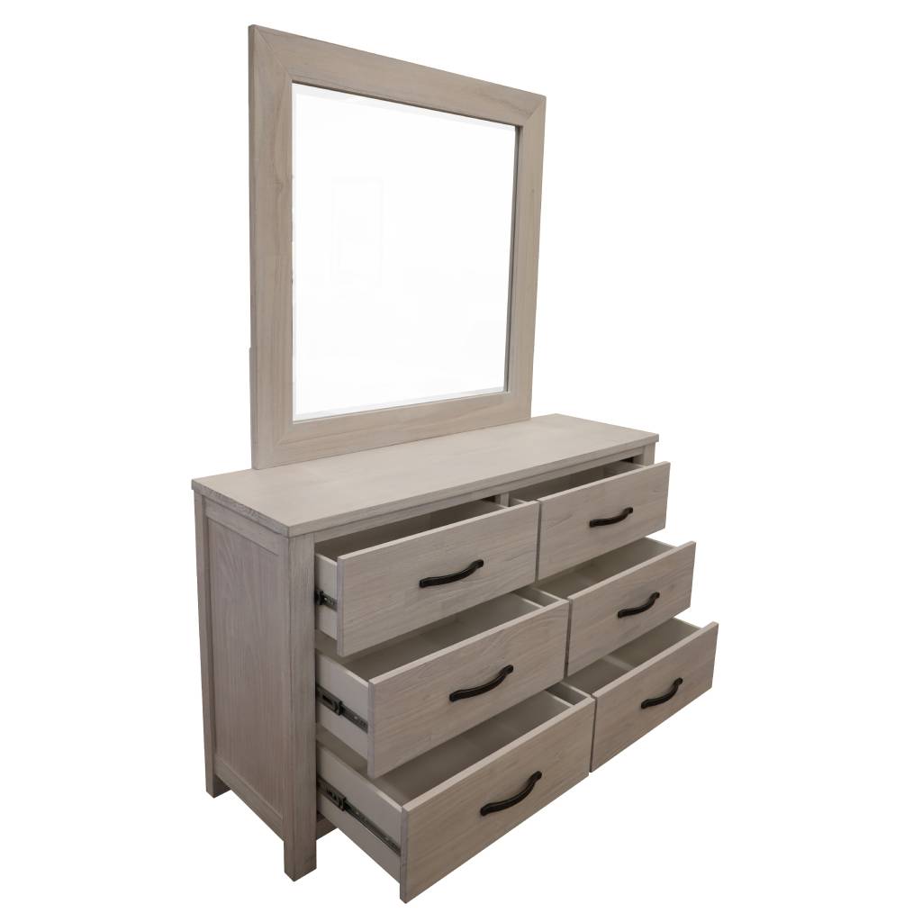 Foxglove Dresser Mirror 6 Chest of Drawers Tallboy Storage Cabinet - White
