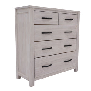 Foxglove Tallboy 5 Chest of Drawers Solid Ash Wood Bed Storage Cabinet - White