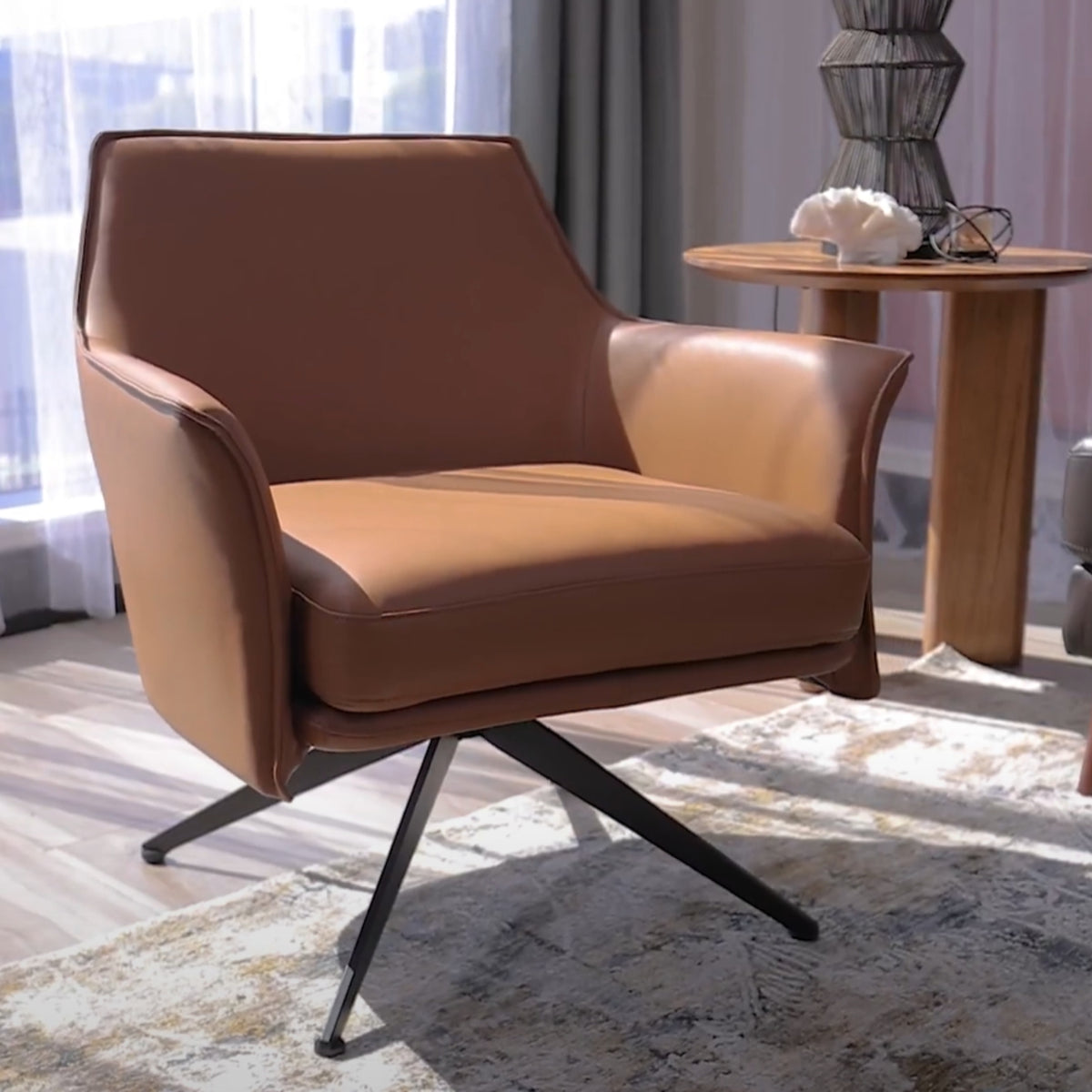Freya Leather Swivel Occasional Chair Beige