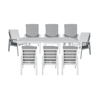 Furano 9pc Set Aluminium Outdoor Dining 260cm Table Chair White
