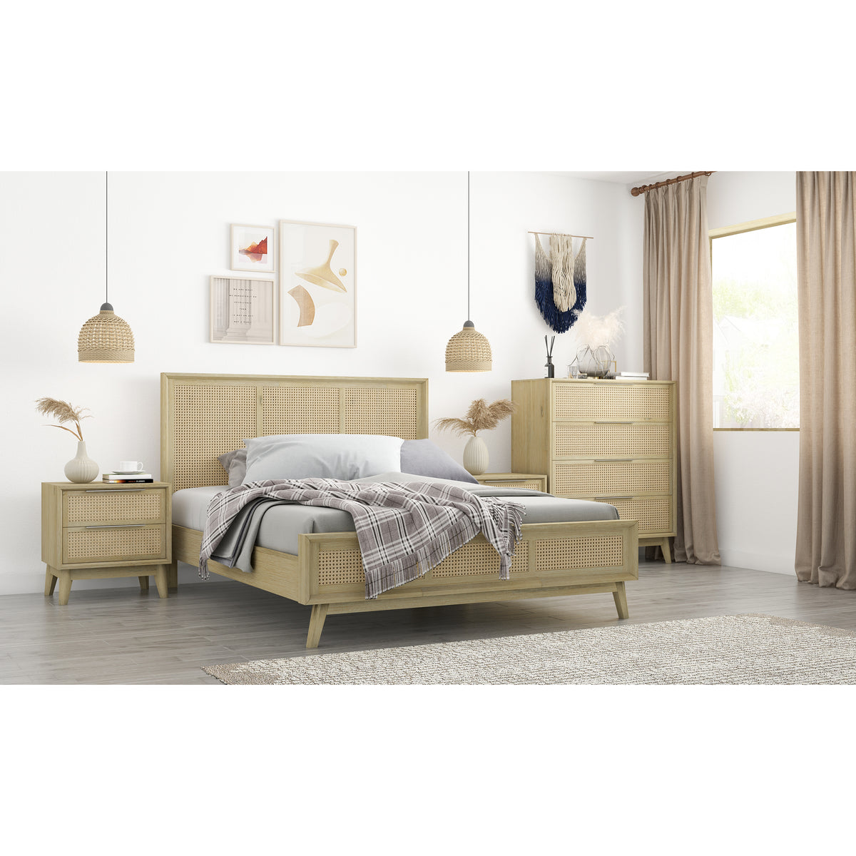 Grevillea 5pc Queen Bed Frame Suite Bedside Dresser Furniture Package - Brown