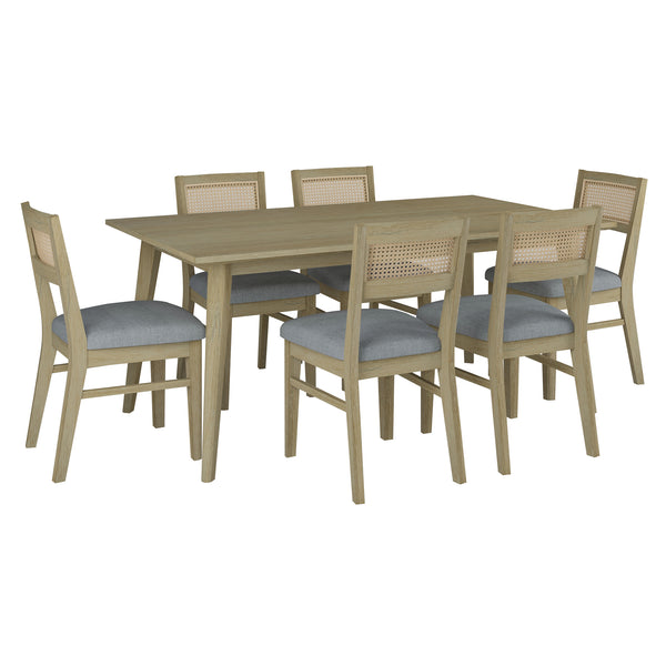 Grevillea 7pc Dining Set 180cm Table 6 Chair Acacia Wood Rattan Furniture -Brown