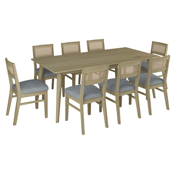 Grevillea 9pc Dining Set 210cm Table 8 Chair Acacia Wood Rattan Furniture -Brown