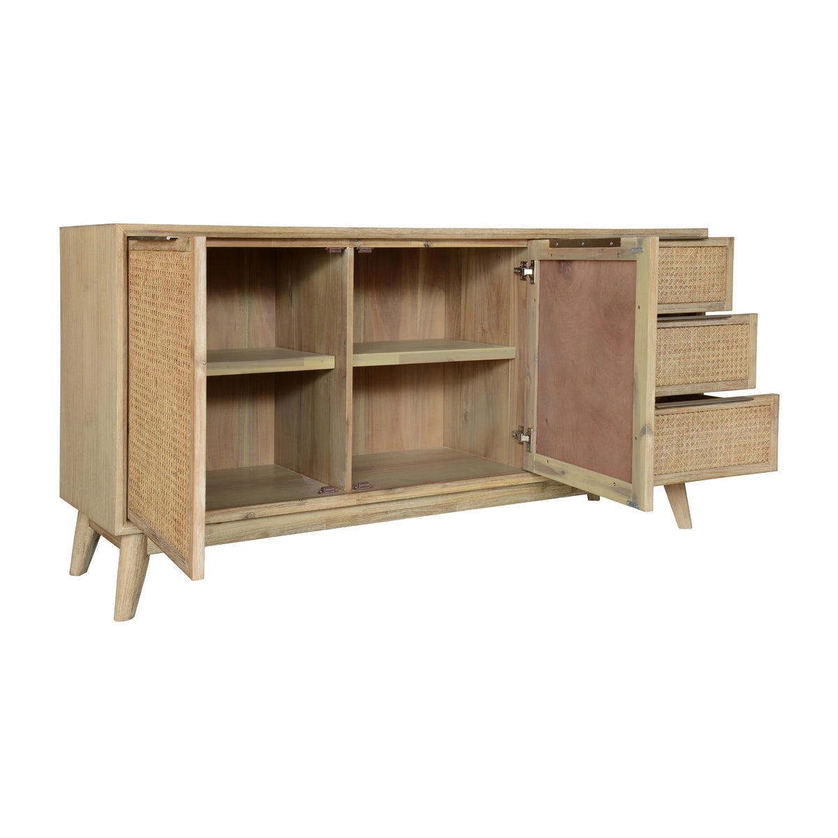 Grevillea Buffet Table 160cm 2 Door Solid Acacia Wood Rattan Furniture - Brown