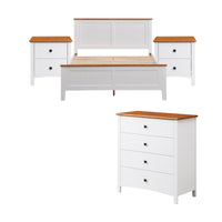 Harbourview 4pc Set Queen Bedroom Suite Bed Frame Bedside Table Tallboy Brown White