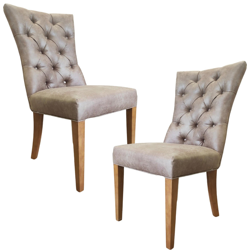 Holly Set of 2 Dining Chair PU Leather Solid Rubber Wood Frame - Coffee