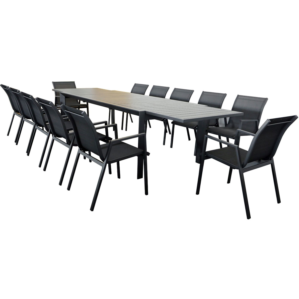Iberia 13pc Outdoor Extensible Dining Table Chair Set Charcoal 