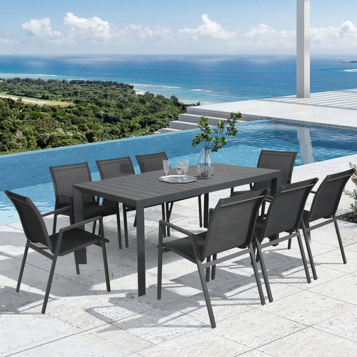 Iberia 13pc Outdoor Extensible Dining Table Chair Set Charcoal