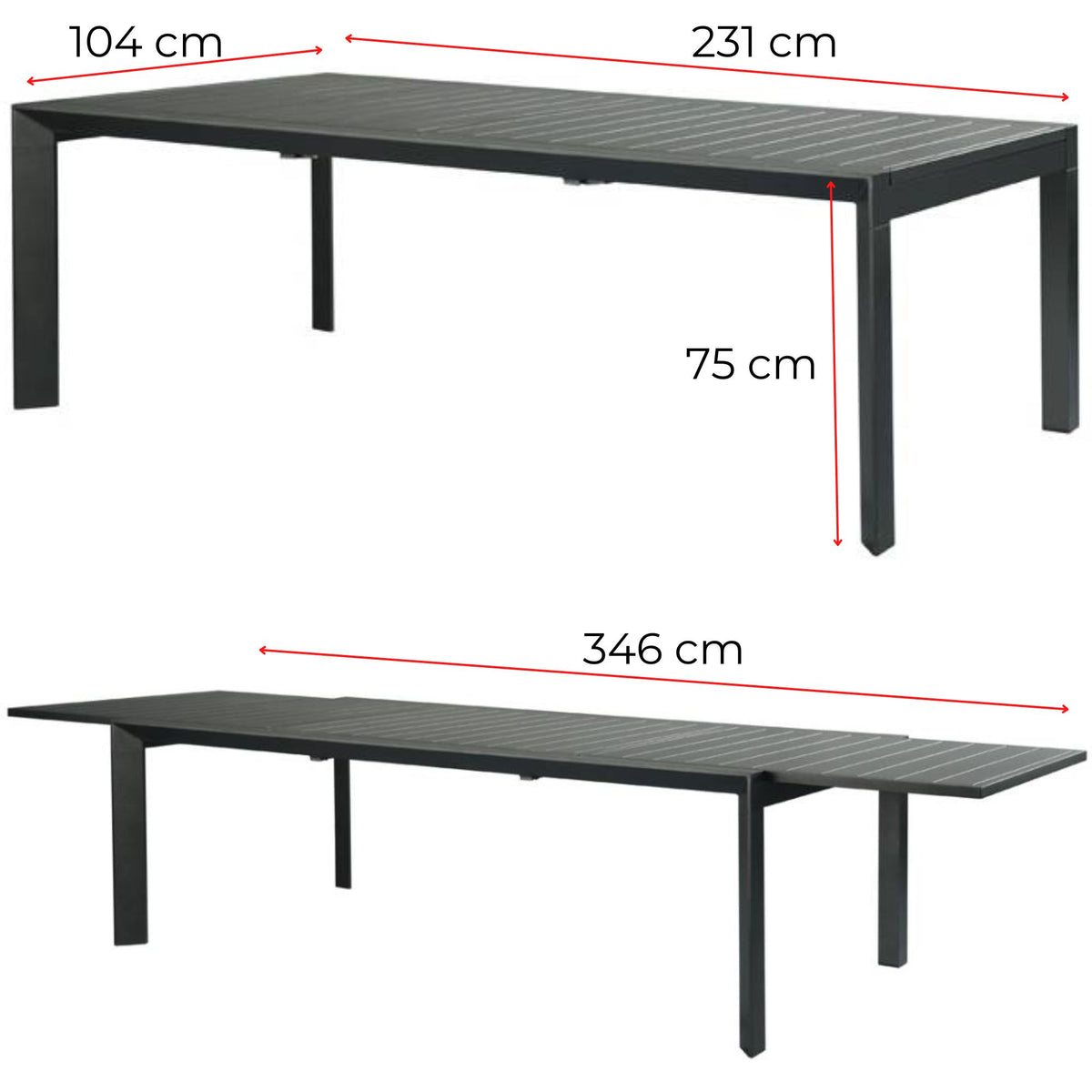 Iberia 13pc Outdoor Extensible Dining Table Chair Set Charcoal