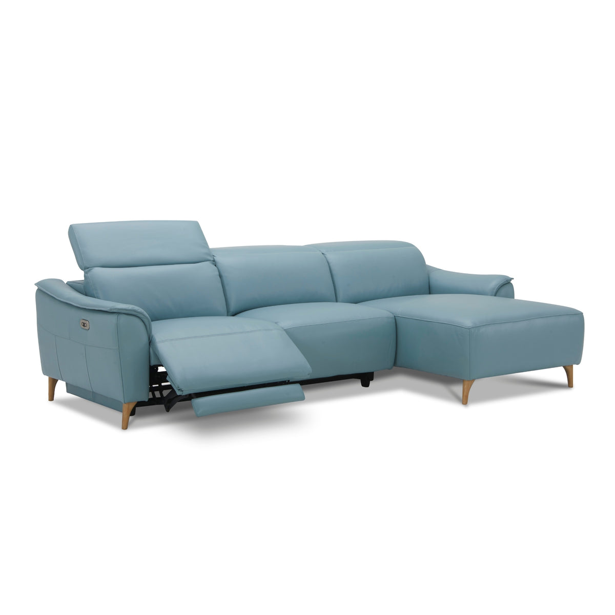 Inala 2 Seater Leather Electric Recliner Chaise Sofa Blue Left