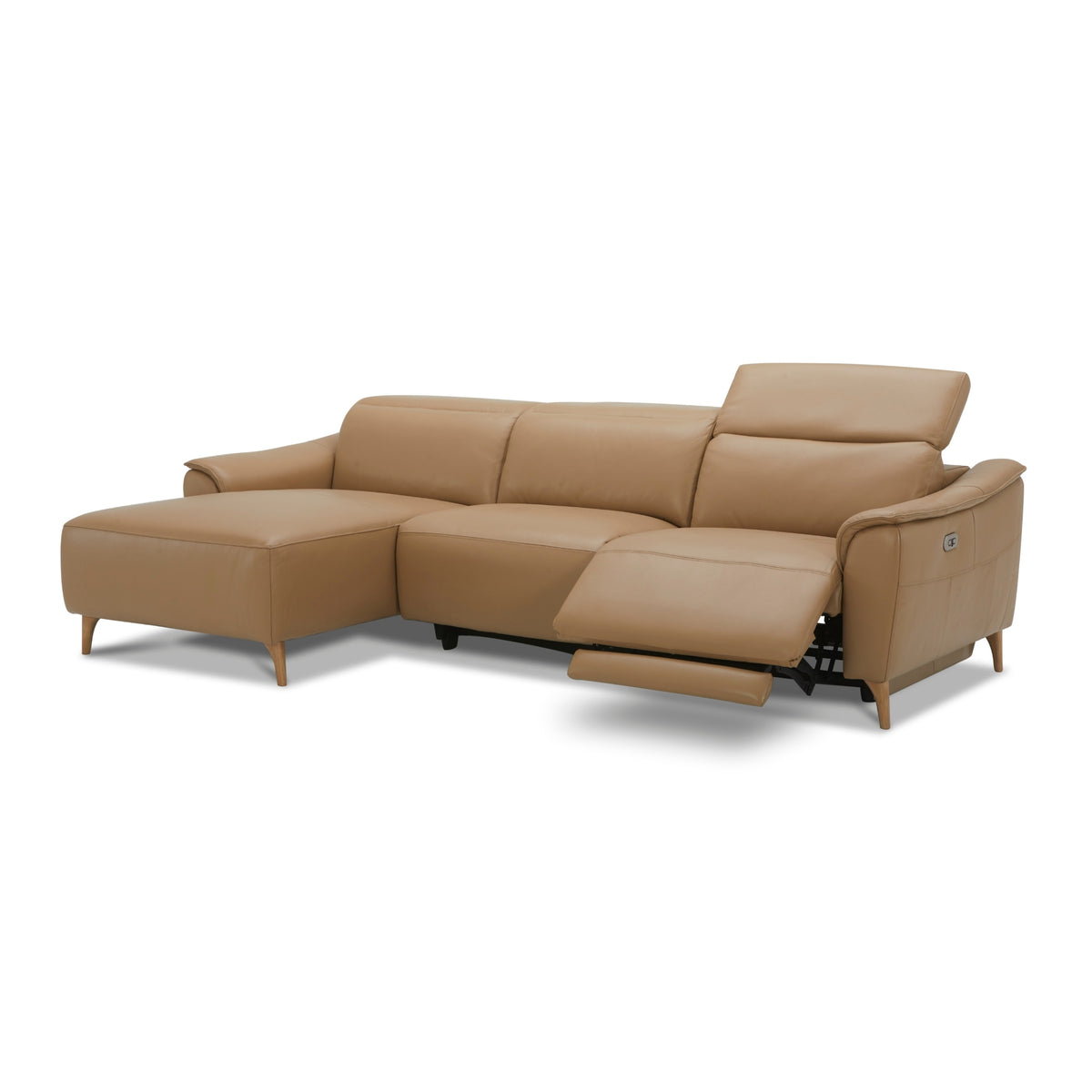 Inala 2 Seater Leather Electric Recliner Chaise Sofa Latte Left