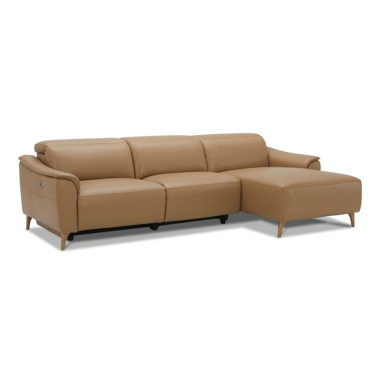 Inala 2 Seater Leather Electric Recliner Chaise Sofa Latte Right