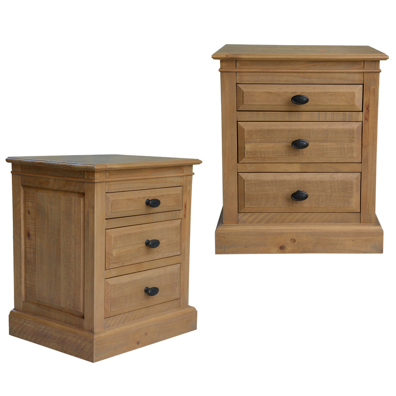 Jade Set of 2 Bedside Table 3 Drawers Storage Cabinet Nightstand - Natural