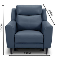 Jakob 1 Seater Leather Electric Recliner Lounge Blue