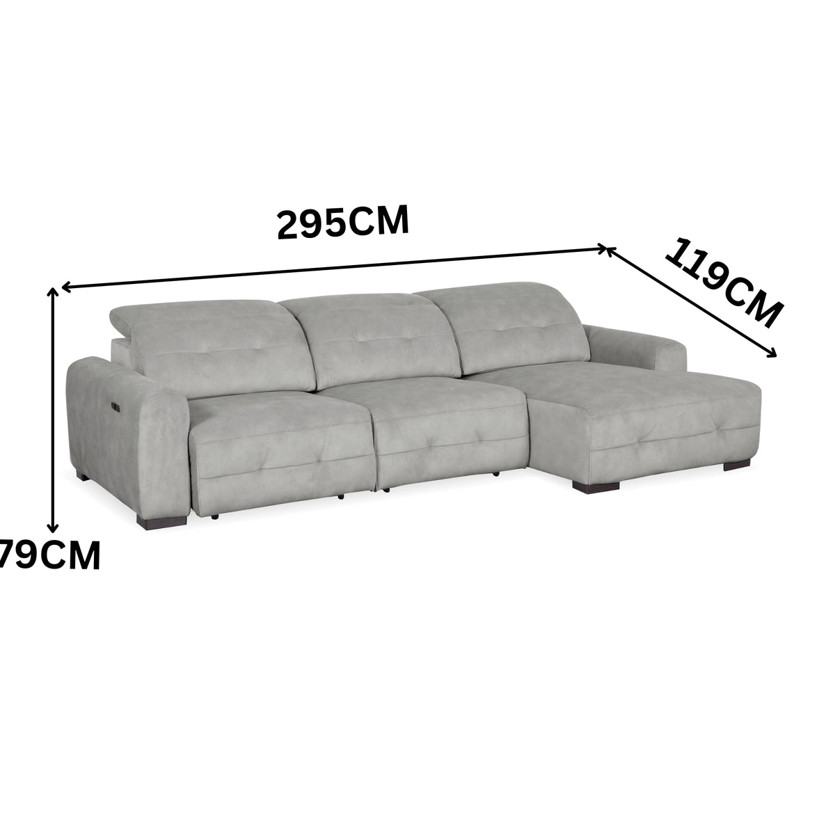 Jarden 2 Seater Sofa Electric Sectional Bed RHF Chaise Ash Grey