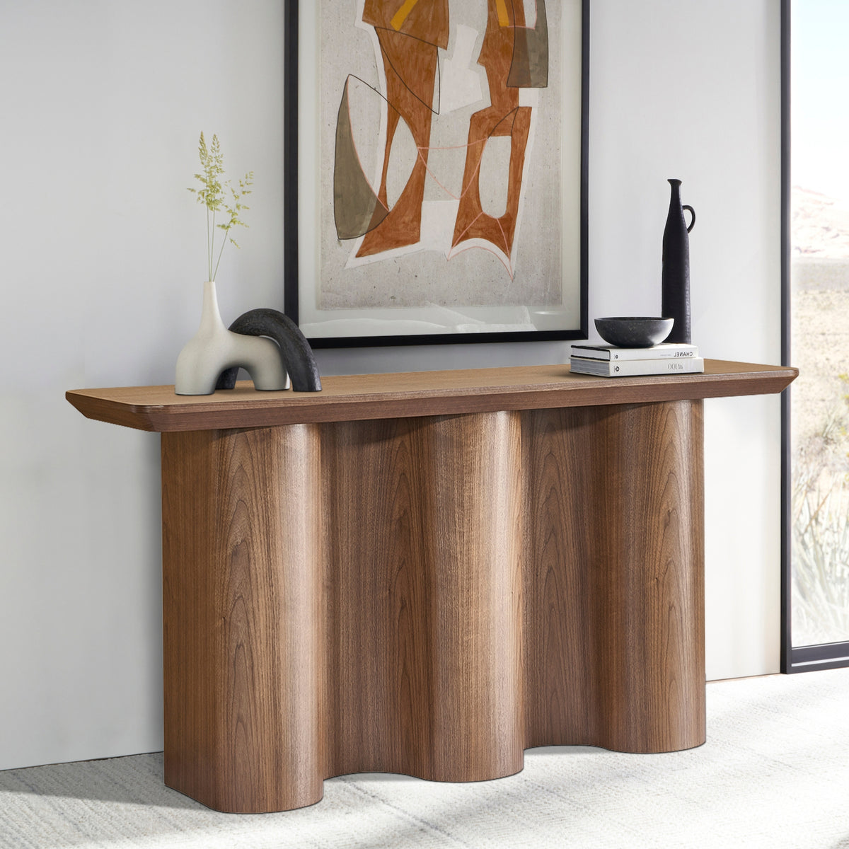 Jaya Wave 150cm Console Hallway Entrance Table Walnut