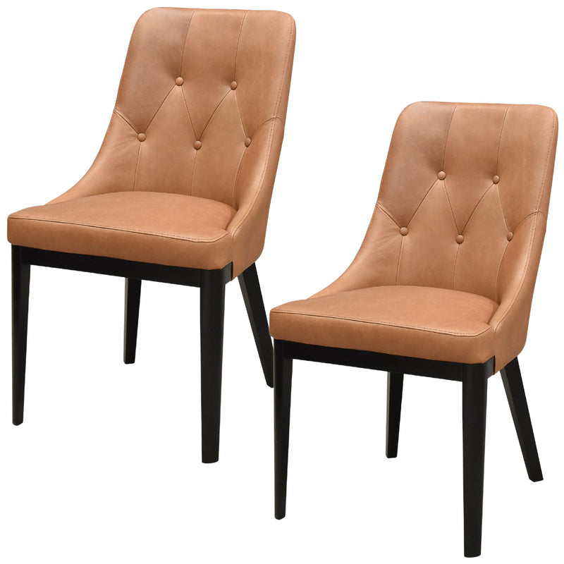 Jenny Set of 2 Dining Chair Genuine Leather Solid Rubber Wood Frame - Tan