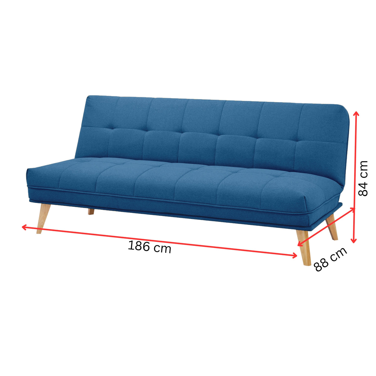 Jovie 3 Seater Fabric Sofa Bed Blue