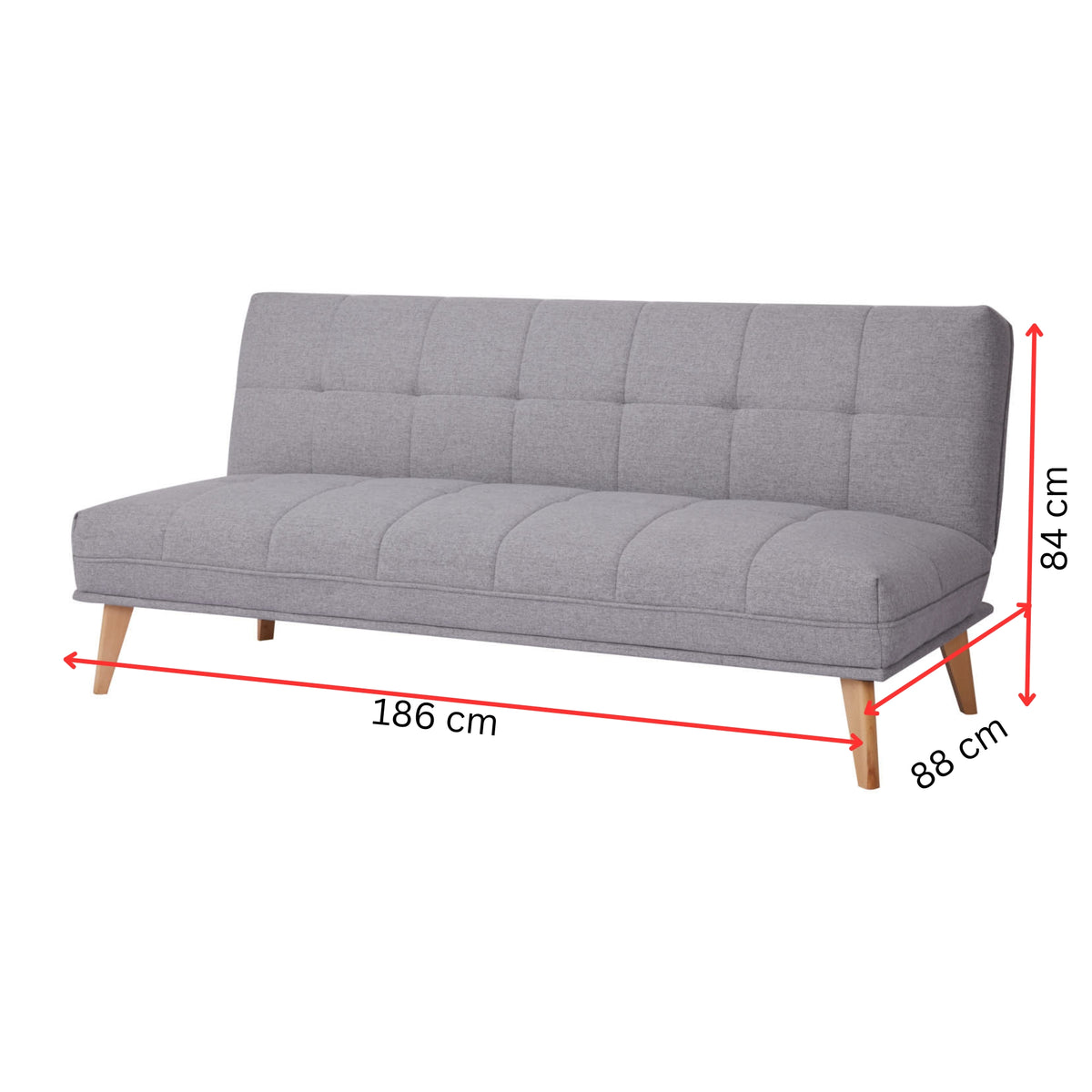Jovie 3 Seater Fabric Sofa Bed Light Grey