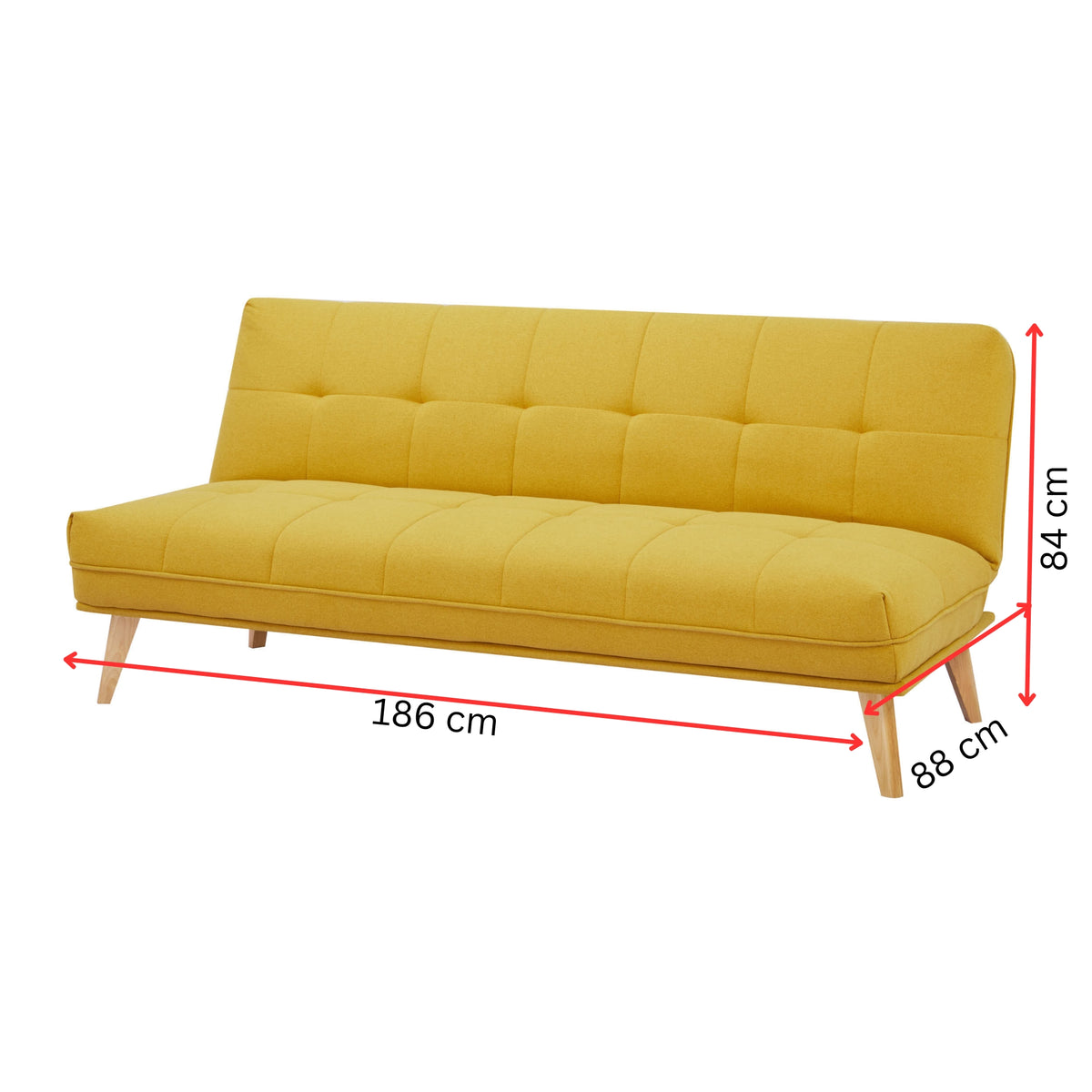 Jovie 3 Seater Fabric Sofa Bed Yellow