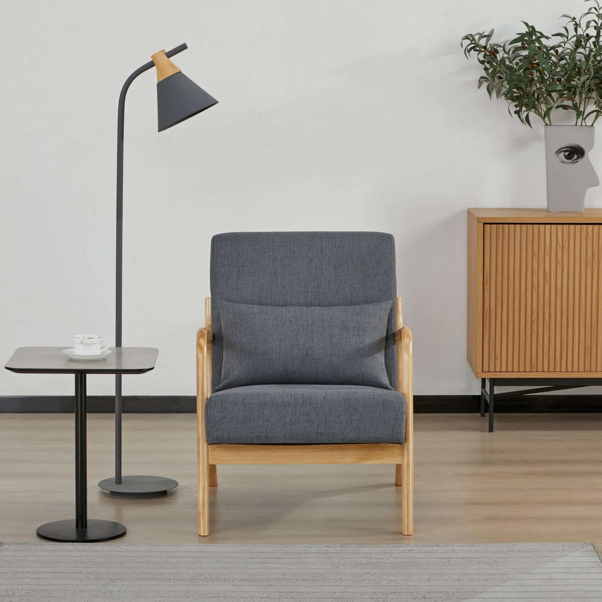Kamden Pine Wood Armchair Charcoal