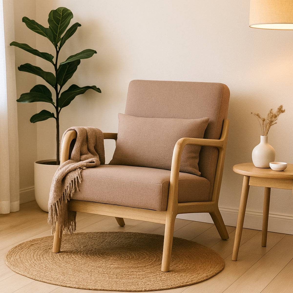 Kamden Pine Wood Armchair Light Pink