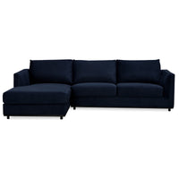 Kennedi 2 Seater Fabric Chaise Sofa Navy Left