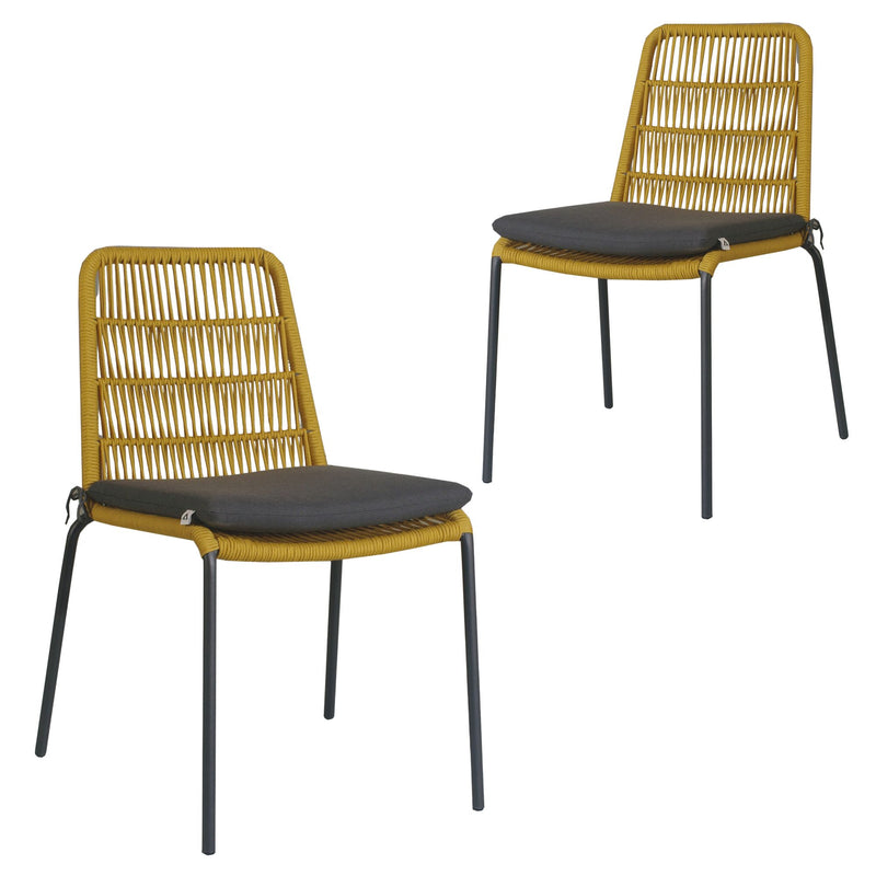Lara 2pc Set Outdooor Rope Dining Chair Steel Frame Yellow